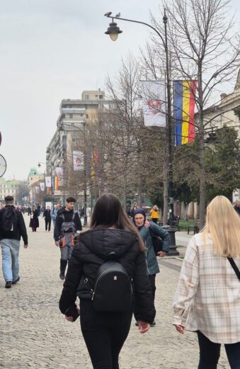 woman walking on the streets of Iasi, Romania